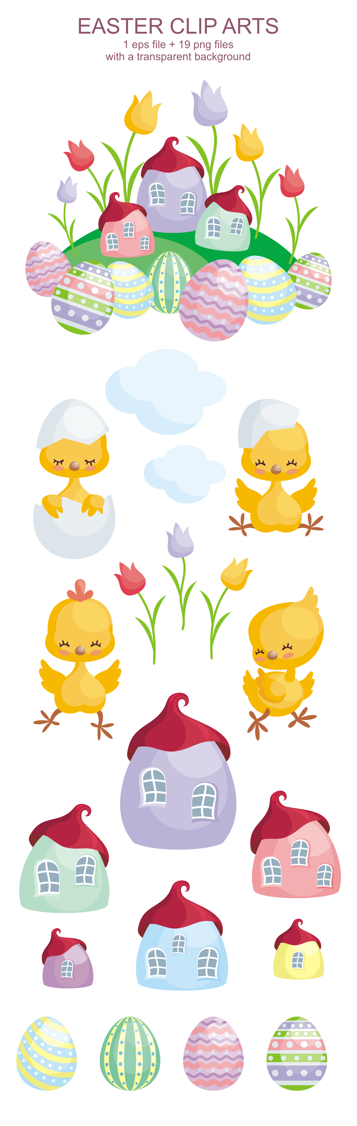 Easter village. Vector clip arts and seamless patterns. Easter village. Vector clip arts and seamless patterns.