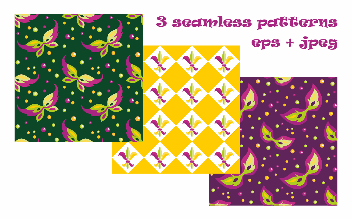 Mardi Gras mini set. Vector clip arts and seamless patterns. Mardi Gras mini set. Vector clip arts and seamless patterns.