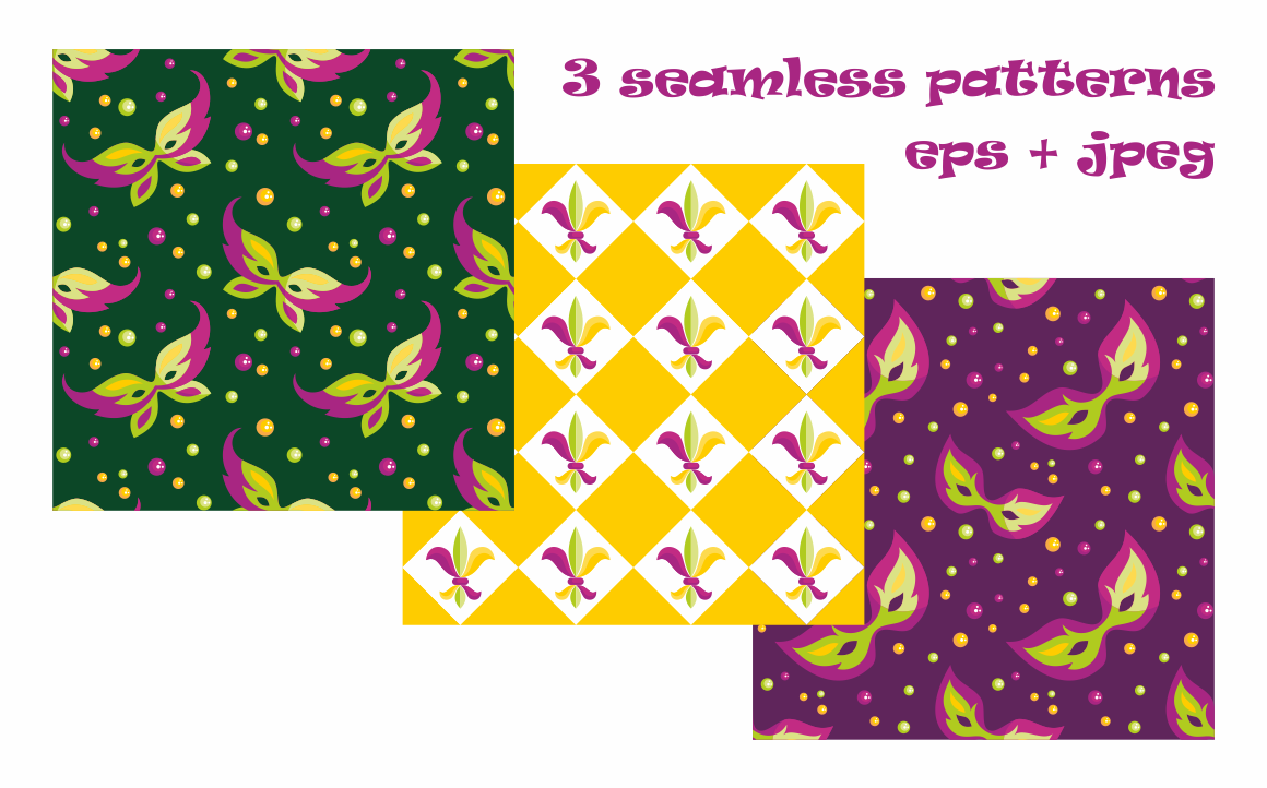 Mardi Gras mini set. Vector clip arts and seamless patterns.