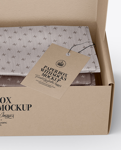 Kraft Paper Box With Socks Mockup (High-Angle Shot)