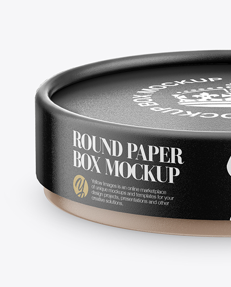 Glossy Round Paper Box Mockup - Front View (High-Angle Shot)