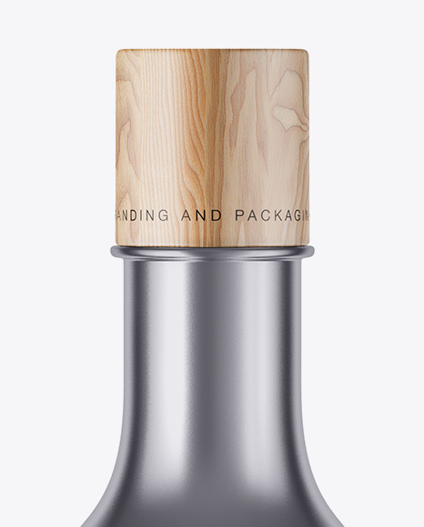 Metallic Cosmetic Bottle With Wooden Cap Mockup Metallic Cosmetic Bottle With Wooden Cap Mockup