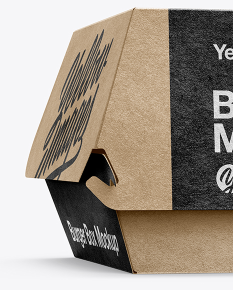 Kraft Burger Box Mockup - Half Side View