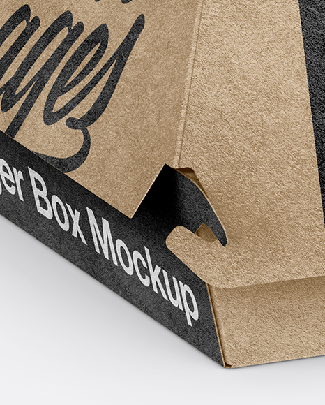 Kraft Burger Box Mockup - Half Side View (High-Angle Shot)