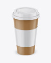 Paper Coffee Cup With Sleeve Mockup - Front View (High-Angle Shot)