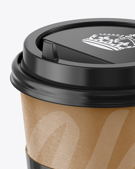 Paper Coffee Cup With Sleeve Mockup - Front View (High-Angle Shot)