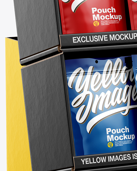 Cardboard Display w/ Pouches Mockup - Hal Side View - Free Download