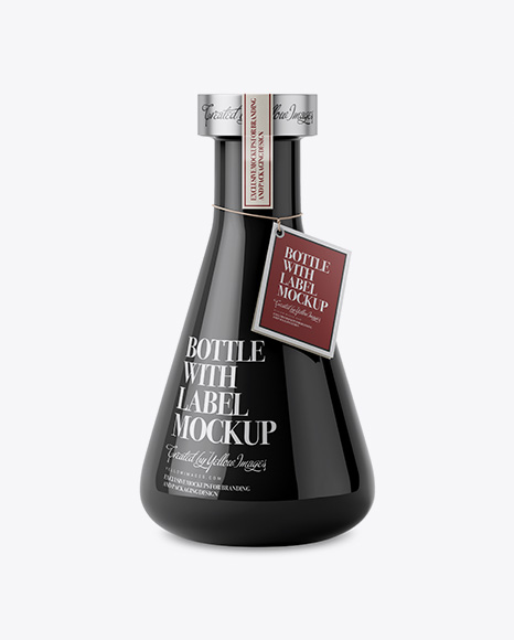 Glossy Bottle With Paper Label Mockup