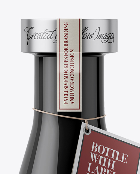 Glossy Bottle With Paper Label Mockup