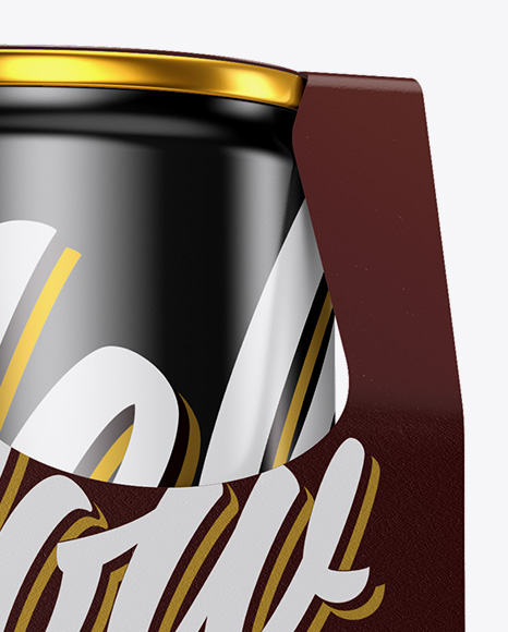 Carton Carrier W/ 4 Glossy Cans Mockup - Half Side View