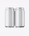 Pack with 4 Glossy Aluminium Cans with Plastic Holder Mockup