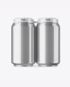 Pack with 4 Metallic Aluminium Cans with Plastic Holder Mockup