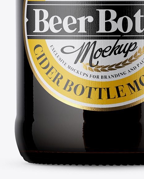 Amber Bottle With Dark Beer Mockup