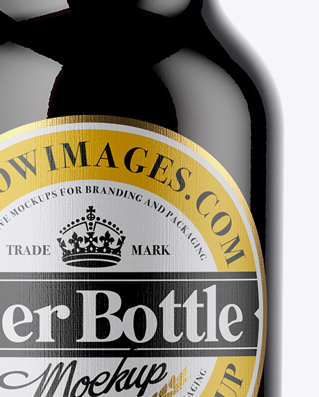 Amber Bottle With Dark Beer Mockup