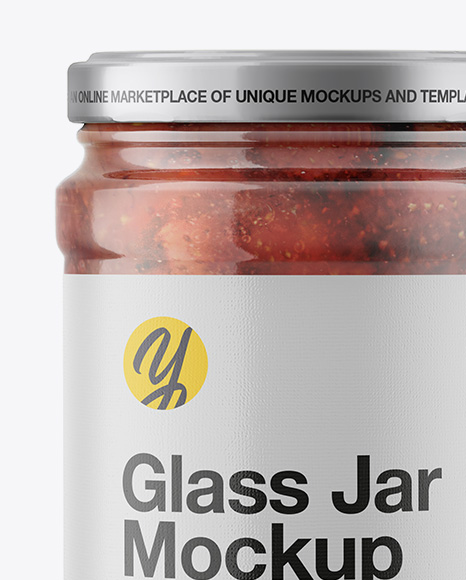 Glass Jar with Strawberry Jam Mockup