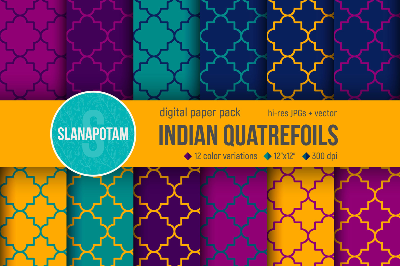 Indian Quatrefoils Digital Paper Pack Indian Quatrefoils Digital Paper Pack
