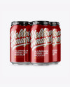 Pack with 4 Metallic Aluminium Cans with Plastic Holder Mockup - Half Side View