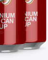 Pack with 4 Metallic Aluminium Cans with Plastic Holder Mockup - Half Side View