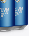 Pack with 4 Matte Metallic Aluminium Cans with Plastic Holder Mockup - Half Side View