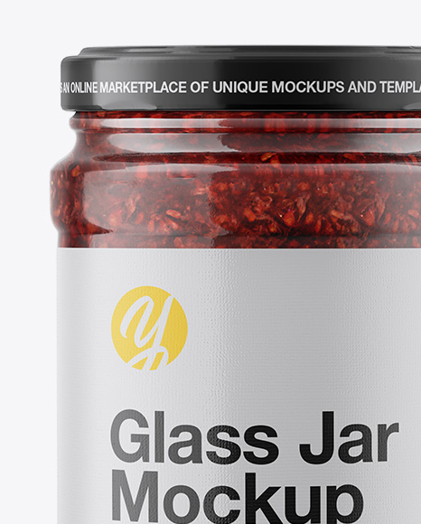 Glass Jar with Raspberry Jam Mockup