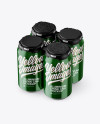 Pack with 4 Glossy Aluminium Cans with Plastic Holder Mockup - Half Side View (High-Angle Shot)