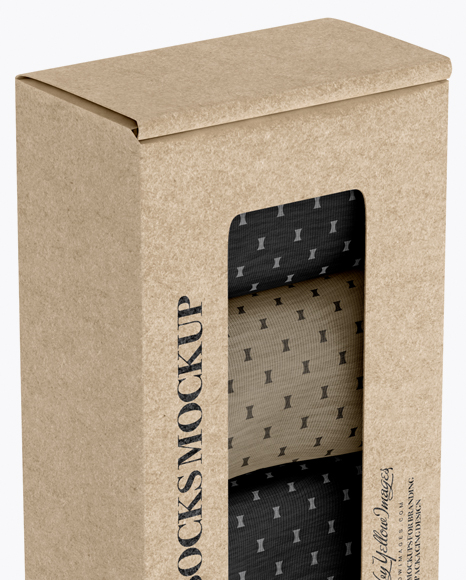 Kraft Paper Box With Socks Mockup - Half Side View (High-Angle Shot)