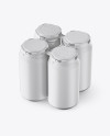 Pack with 4 Matte Aluminium Cans with Plastic Holder Mockup - Half Side View (High-Angle Shot)