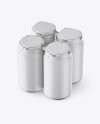 Pack with 4 Matte Aluminium Cans with Plastic Holder Mockup - Half Side View (High-Angle Shot)