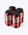 Pack with 4 Metallic Aluminium Cans with Plastic Holder Mockup - Half Side View (High-Angle Shot)