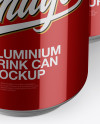 Pack with 4 Metallic Aluminium Cans with Plastic Holder Mockup - Half Side View (High-Angle Shot)