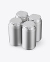 Pack with 4 Matte Metallic Aluminium Cans with Plastic Holder Mockup - Half Side View