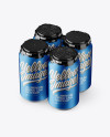 Pack with 4 Matte Metallic Aluminium Cans with Plastic Holder Mockup - Half Side View