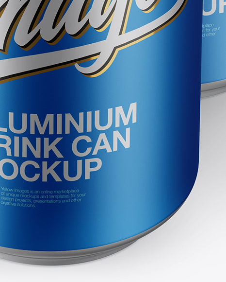 Pack with 4 Matte Metallic Aluminium Cans with Plastic Holder Mockup - Half Side View