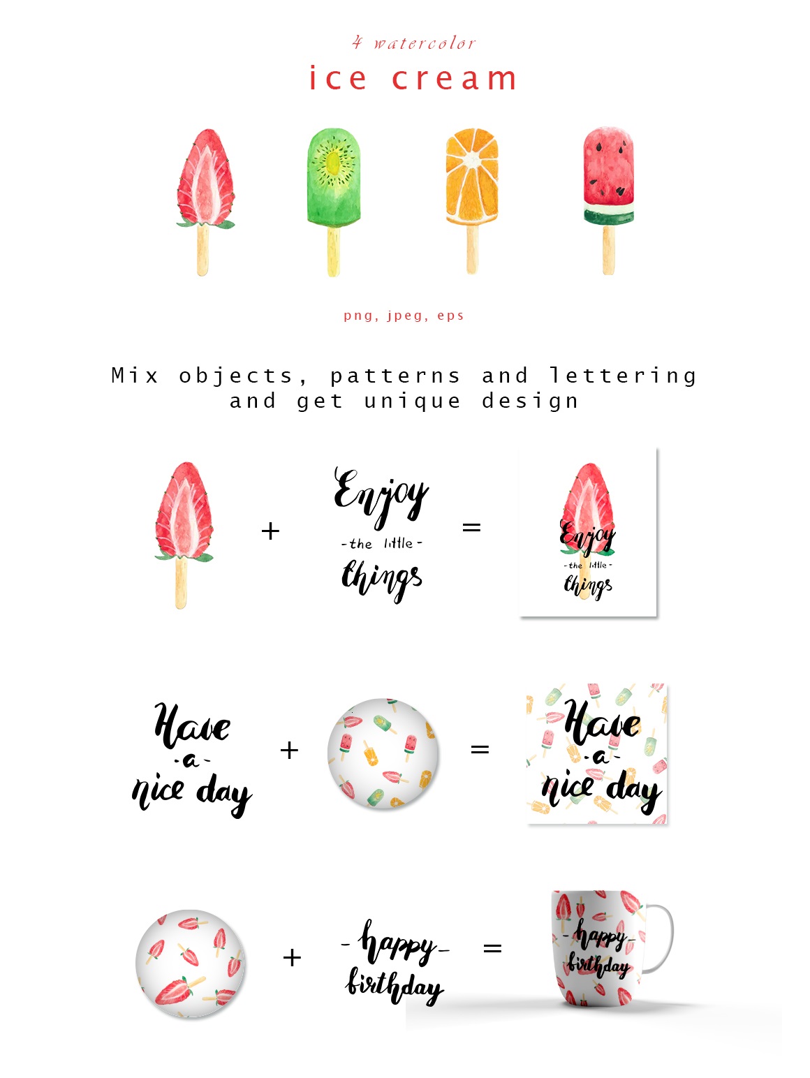 Ice cream - watercolor and lettering set Ice cream - watercolor and lettering set