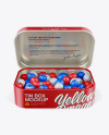 Opened Matte Tin Box With Candies Mockup - Front View (High-Angle Shot)