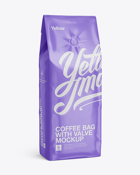 Glossy Coffee Bag With Valve Mockup - Half-Turned View