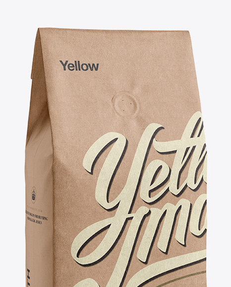 Kraft Coffee Bag With Valve Mockup - Half-Turned View