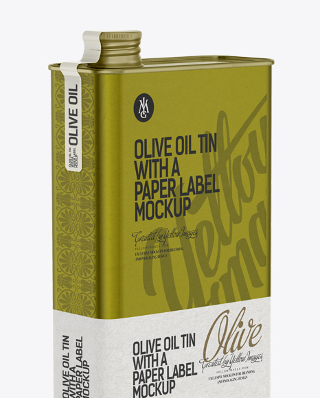 Olive Oil Tin with a Paper Label Mockup