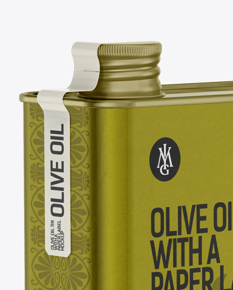 Olive Oil Tin with a Paper Label Mockup