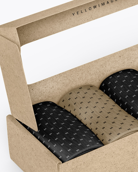 Opened Kraft Paper Box With Socks Mockup - Half Side View