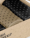 Opened Kraft Paper Box With Socks Mockup - Half Side View