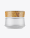 Frosted Glass Cosmetic Jar W/ Wooden Lid Mockup