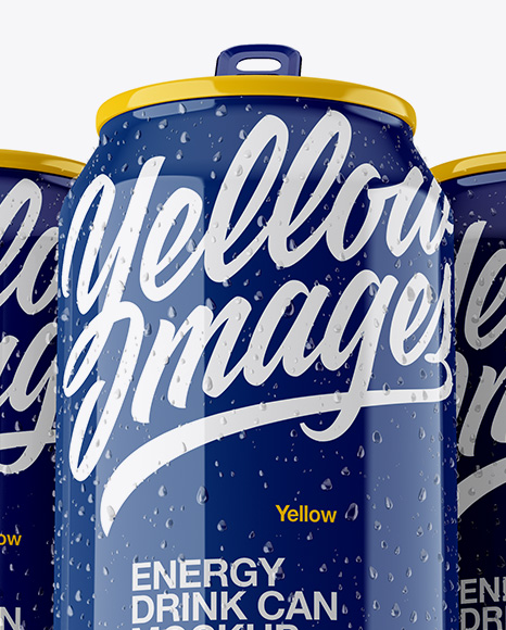 Three 330ml Glossy Aluminium Cans W/ Condensation Mockup - Hero Shot