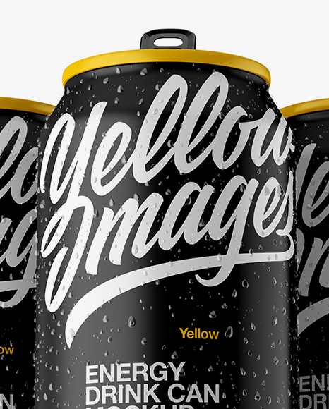 Three 330ml Matte Aluminium Cans W/ Condensation Mockup - Hero Shot Three 330ml Matte Aluminium Cans W/ Condensation Mockup - Hero Shot