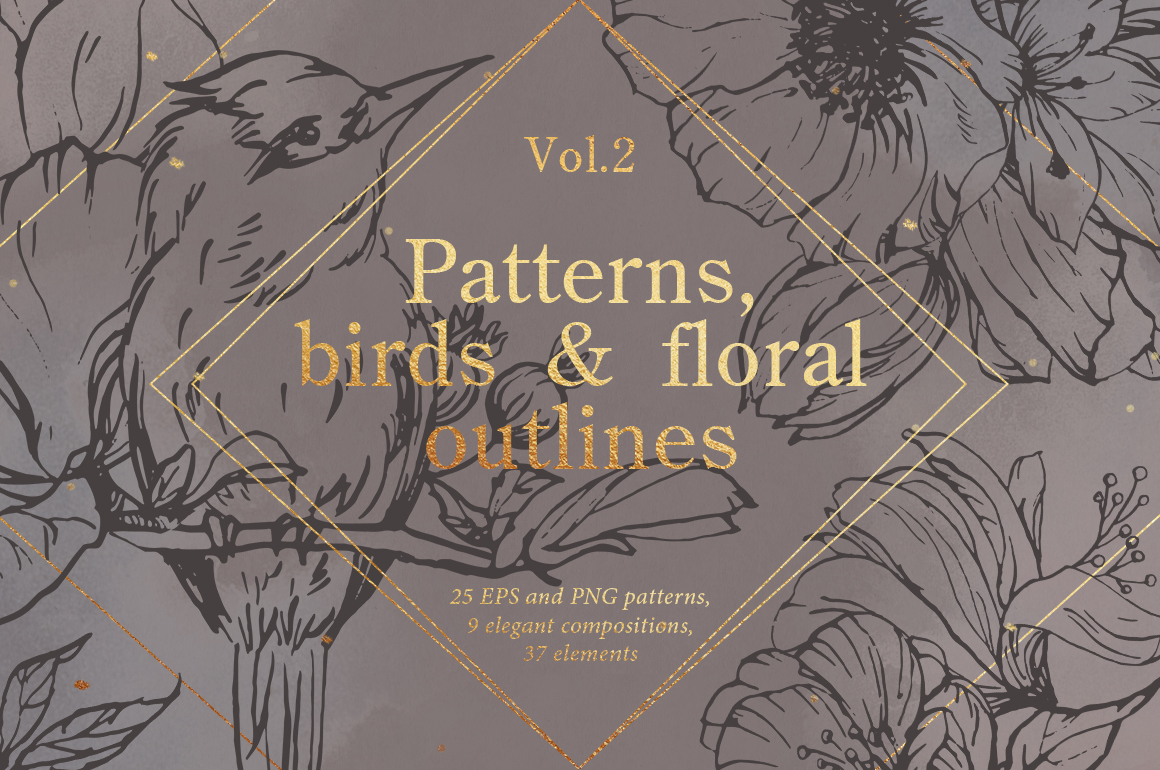 Birds outlines & floral patterns Birds outlines & floral patterns