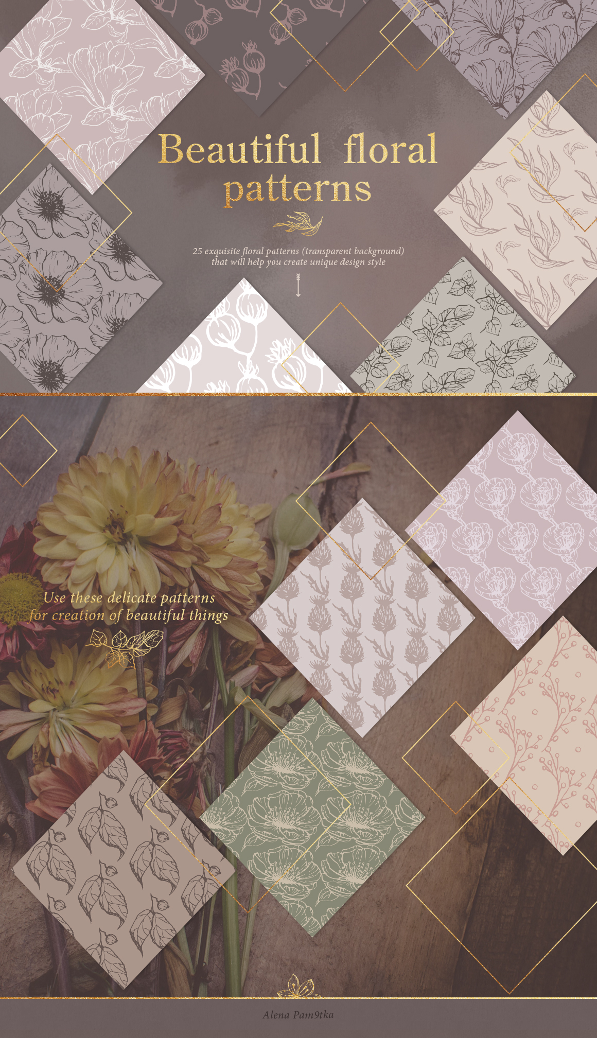 Birds outlines & floral patterns Birds outlines & floral patterns
