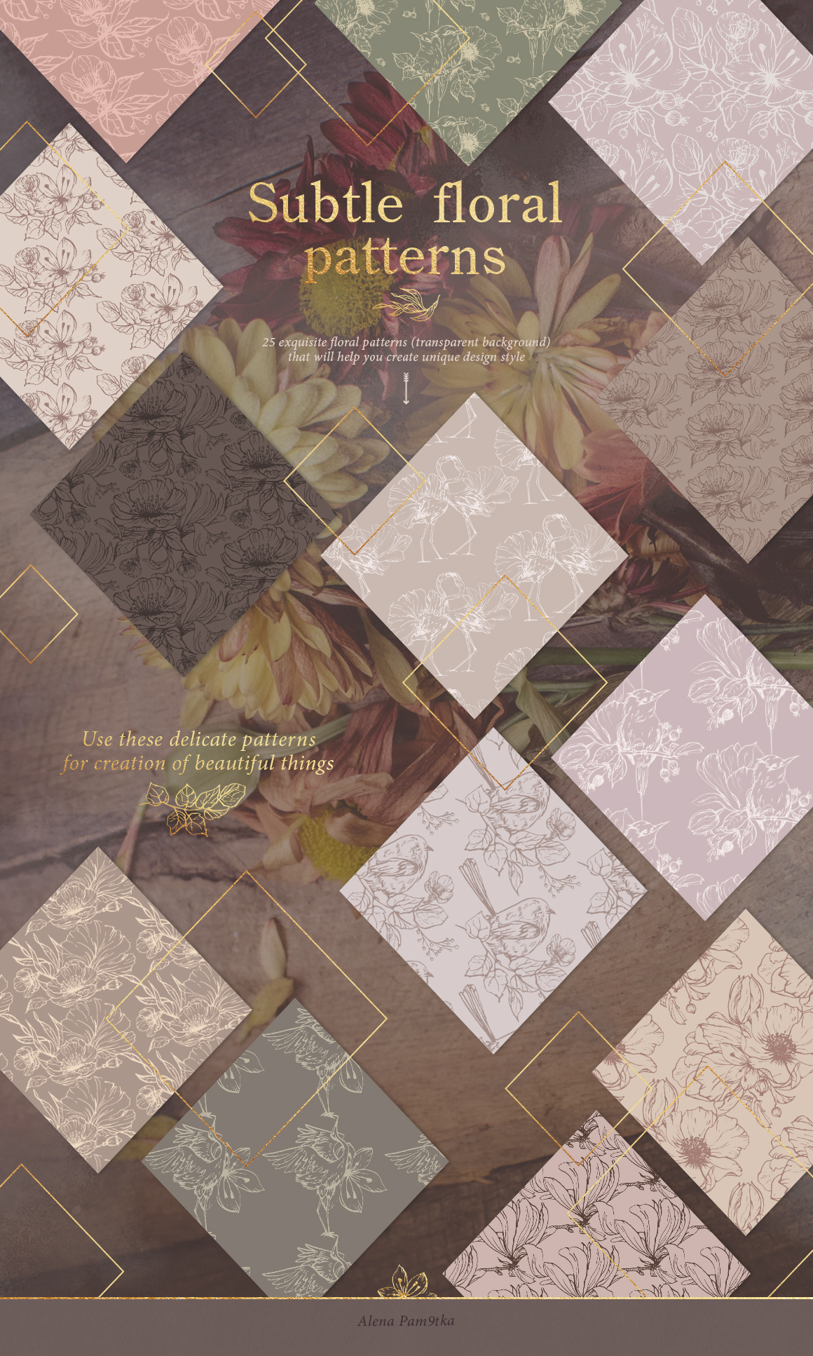 Birds outlines & floral patterns Birds outlines & floral patterns