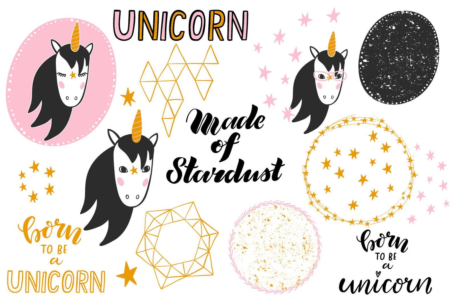 Unicorn Clip Art &amp; Lettering Set