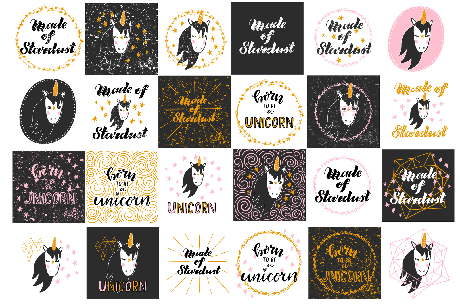 Unicorn Clip Art &amp; Lettering Set