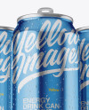 Three 330ml Metallic Aluminium Cans W/ Condensation Mockup - Hero Shot